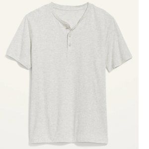 Short-Sleeve Henley T-Shirt:  Rib-knit Crewneck.  (3) Button.  New